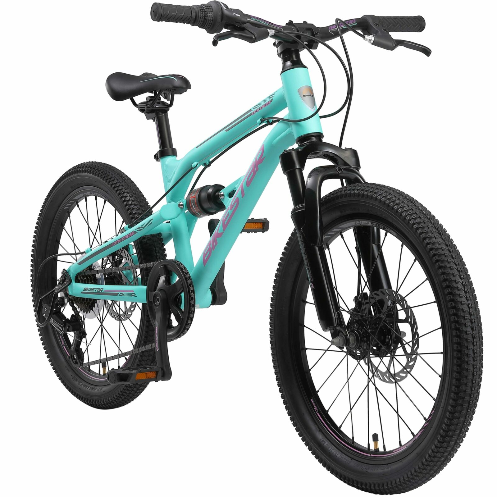 Op en neer gaan biologie Bejaarden Bikestar kinderfiets, MTB Fully, 7 speed, 20 inch, turquoise - Fietsdirect