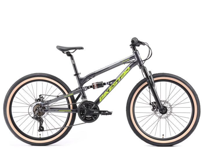 BI 24 MF CC BKLE 24 inch fully mtb grijs geel kinderfiets