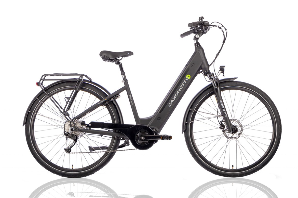 Elektrische damesfiets, Deluxe Sport, middenmotor, 9 sp, matzwart