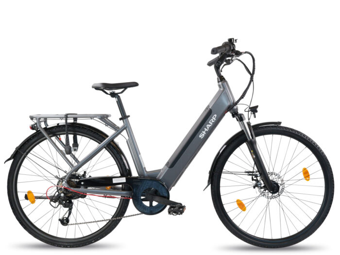 ED05EG2 Sharp elektrische stadsfiets 7 versnellingen schijfremmen 13Ah grijs