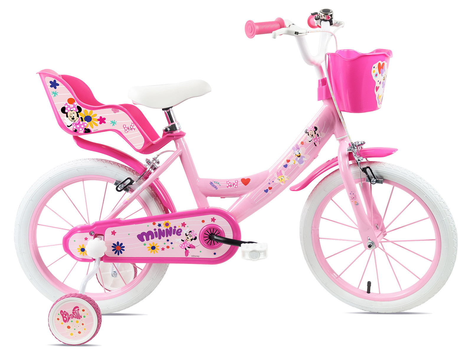 Kinderfiets MINNIE 16 inch roze met zijwieltjes